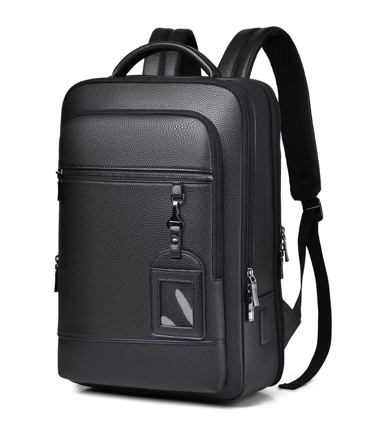 Water-Resistant USB Business School PU Leather Laptop Backpack product detail