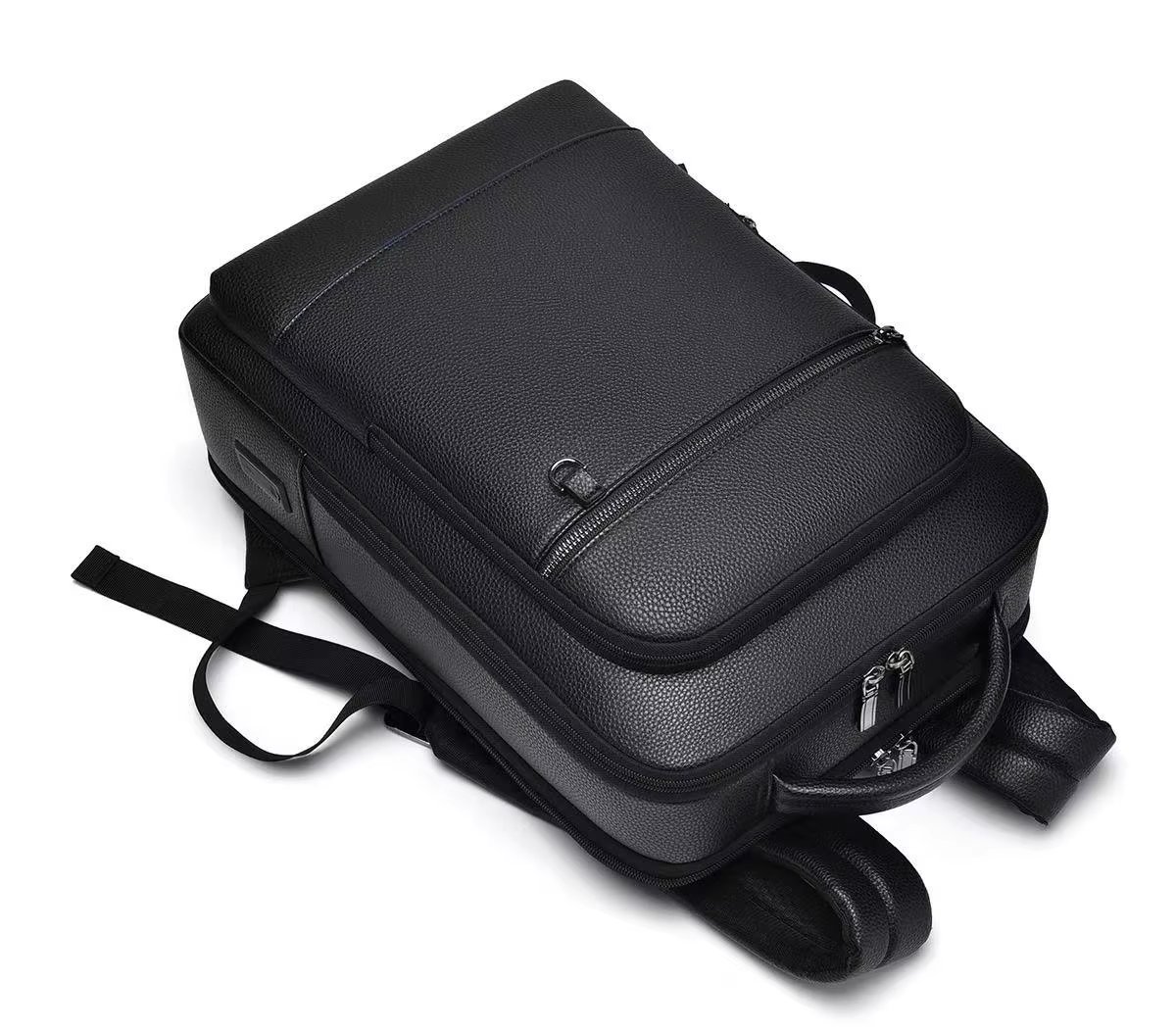 Water-Resistant USB Business School PU Leather Laptop Backpack product detail