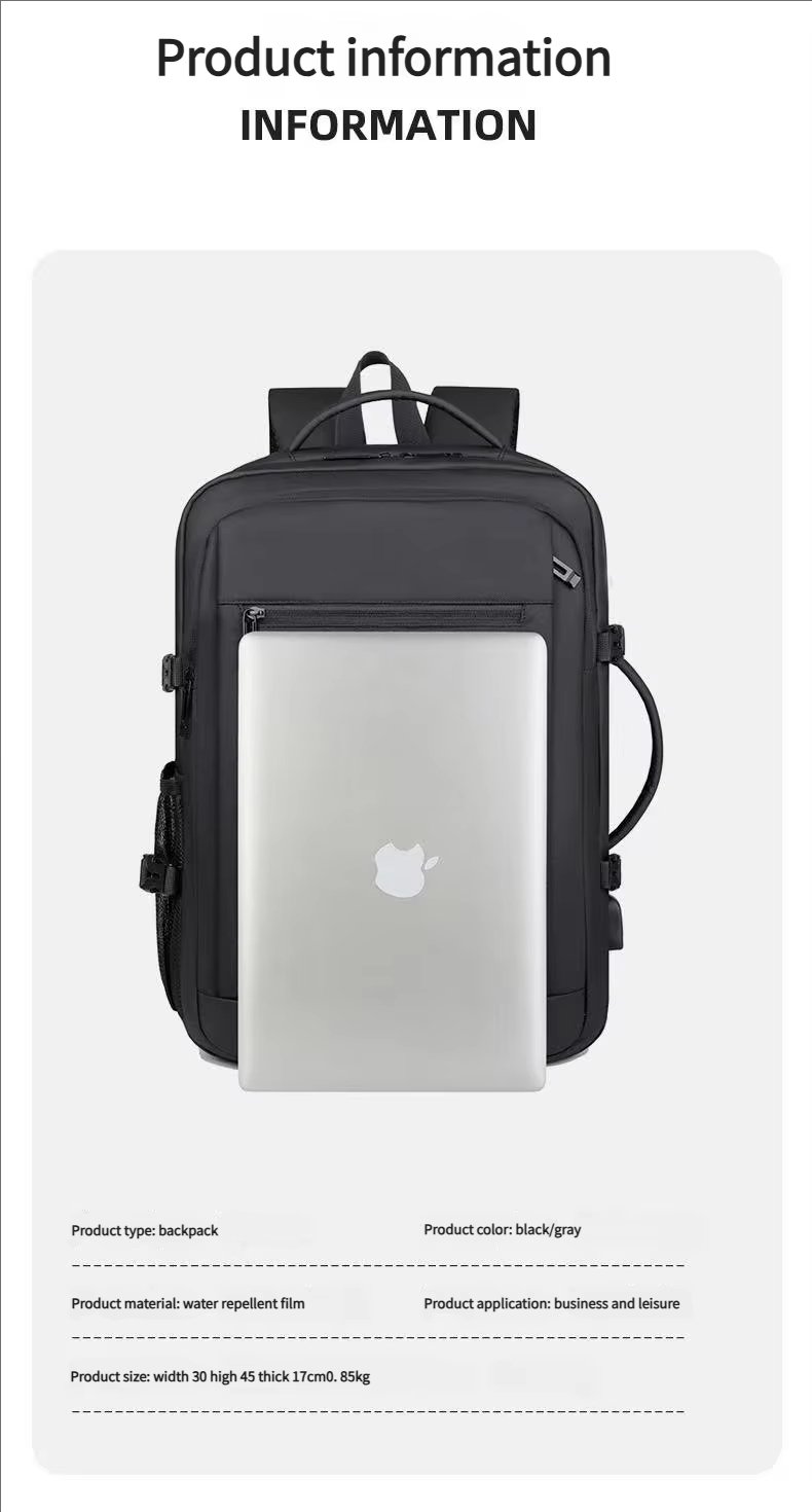 Water-Resistant USB Modern Business Travel PU Leather Laptop Backpack product detail