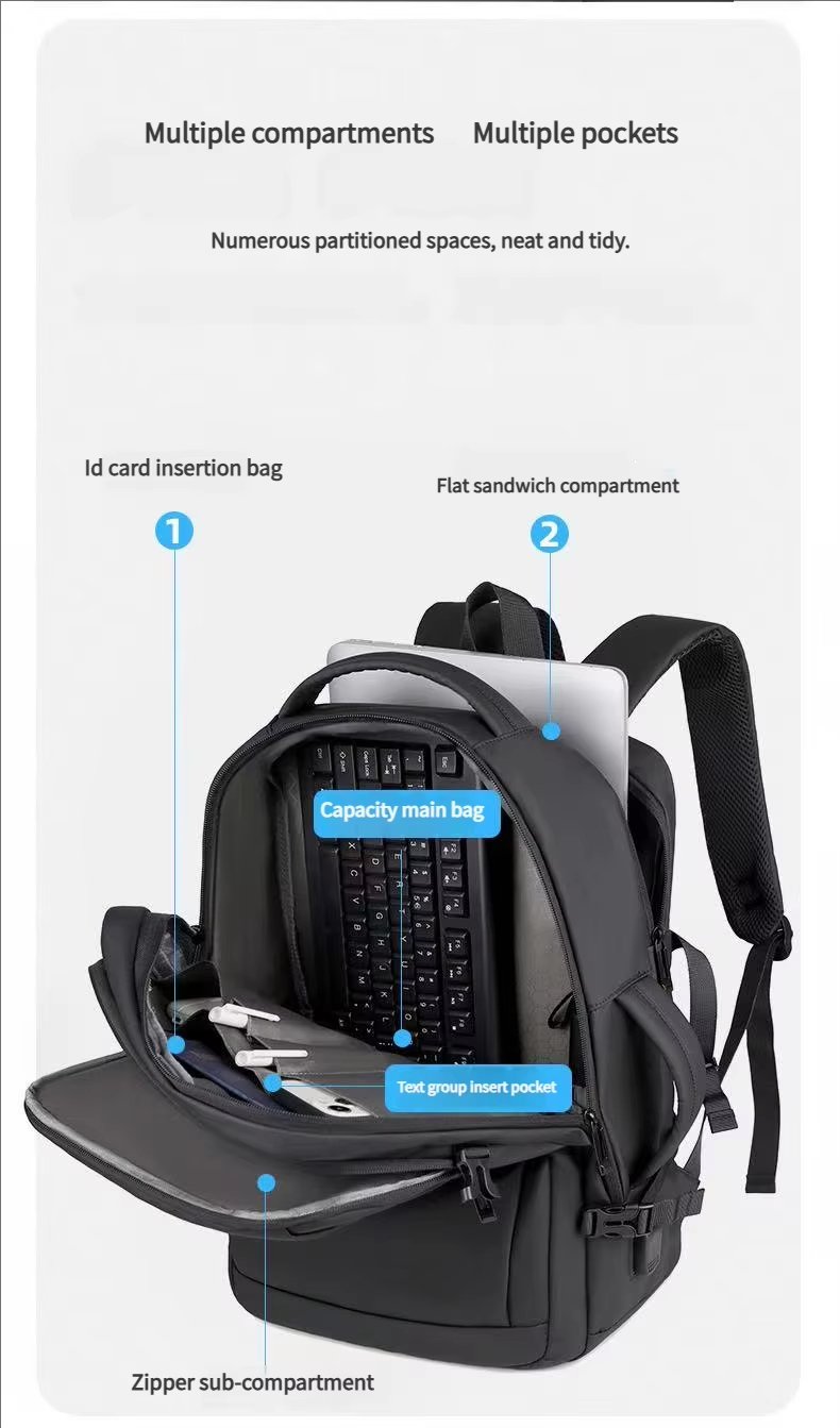 Water-Resistant USB Modern Business Travel PU Leather Laptop Backpack product detail