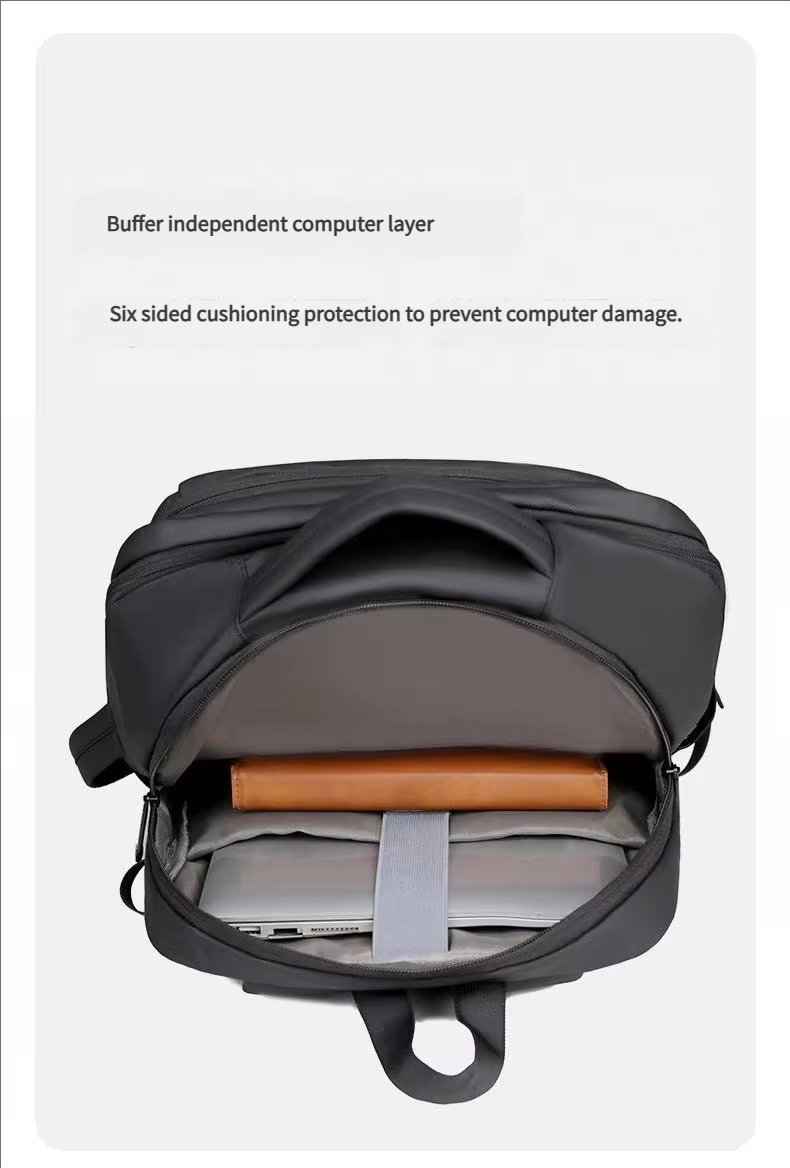 Water-Resistant USB Modern Business Travel PU Leather Laptop Backpack product detail