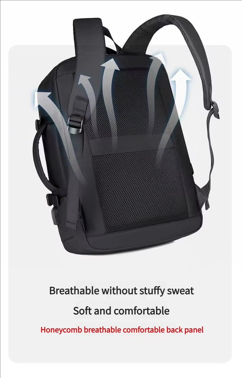 Water-Resistant USB Modern Business Travel PU Leather Laptop Backpack product detail