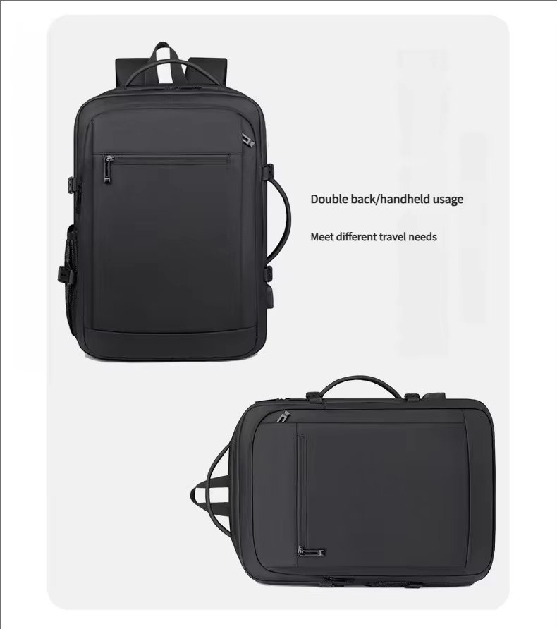 Water-Resistant USB Modern Business Travel PU Leather Laptop Backpack product detail