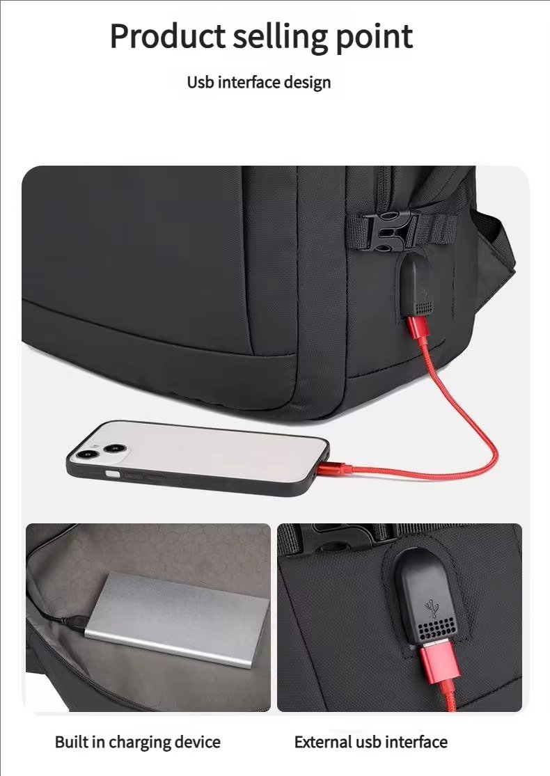 Water-Resistant USB Modern Business Travel PU Leather Laptop Backpack product detail