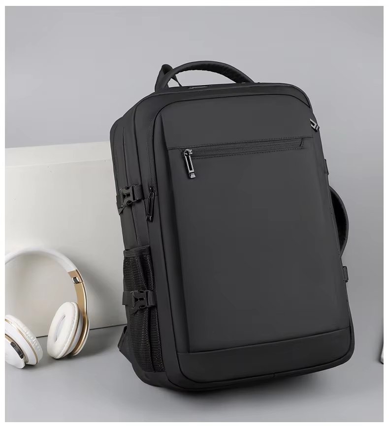 Water-Resistant USB Modern Business Travel PU Leather Laptop Backpack product detail