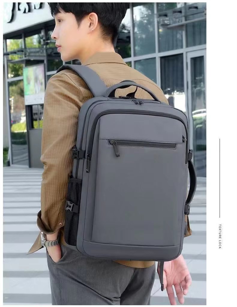 Water-Resistant USB Modern Business Travel PU Leather Laptop Backpack product detail