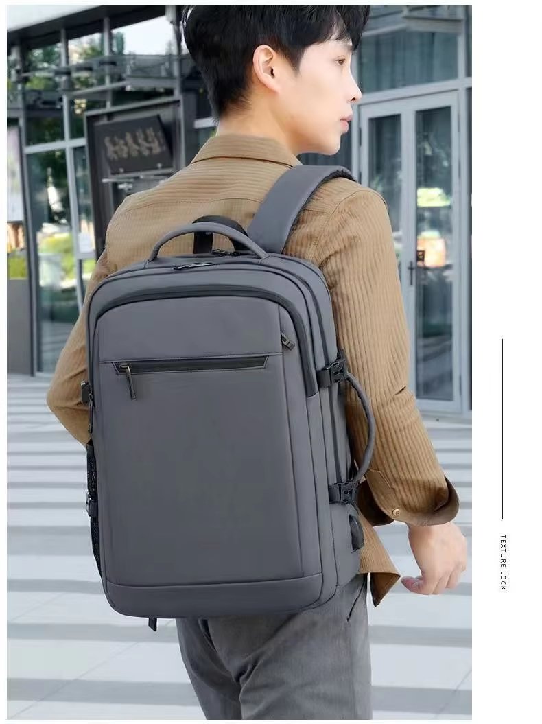 Water-Resistant USB Modern Business Travel PU Leather Laptop Backpack product detail