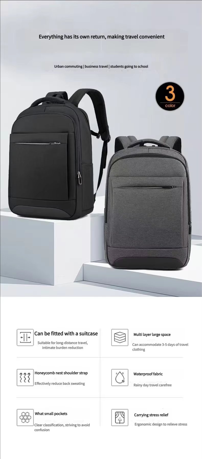 Water-Resistant Lightweight USB Modern Business Nylon Laptop Backpack product detail