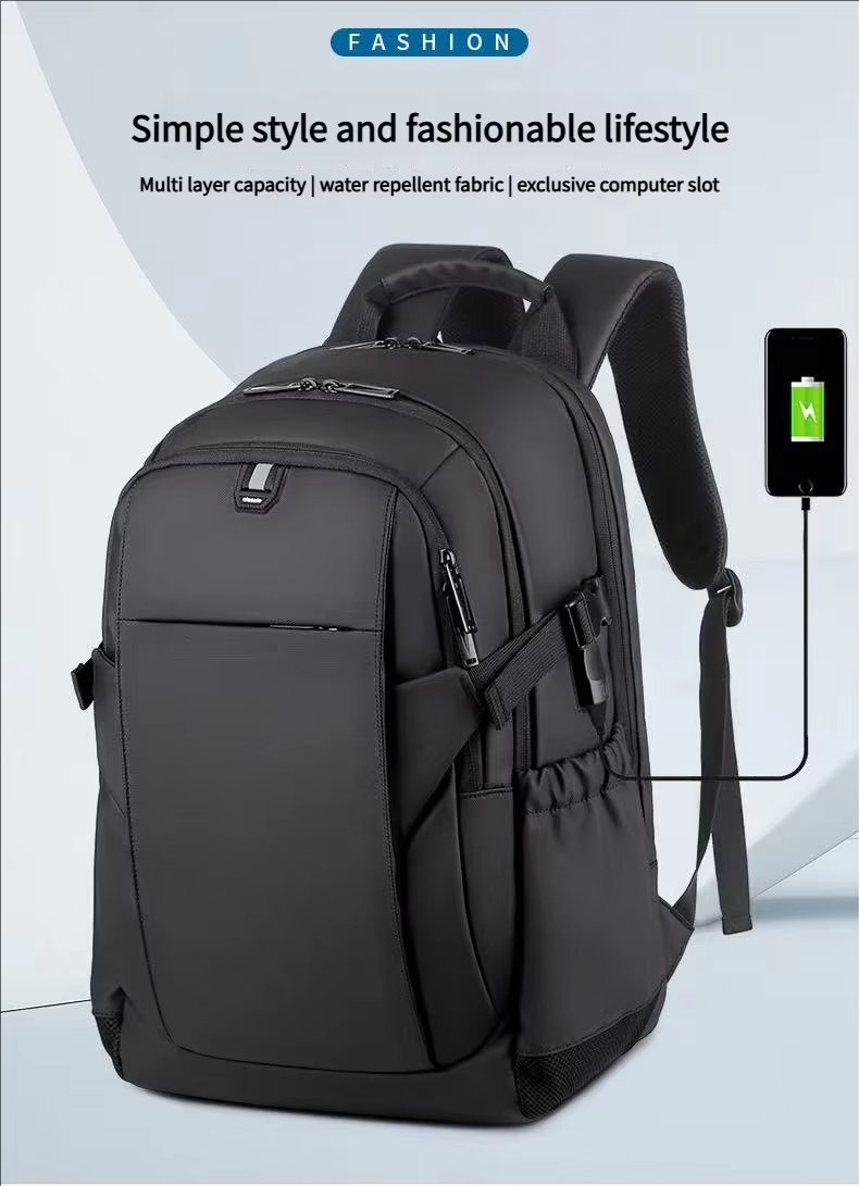 Anti-Theft Water-Resistant Large Capacity USB Business PU Leather Laptop Backpack product detail