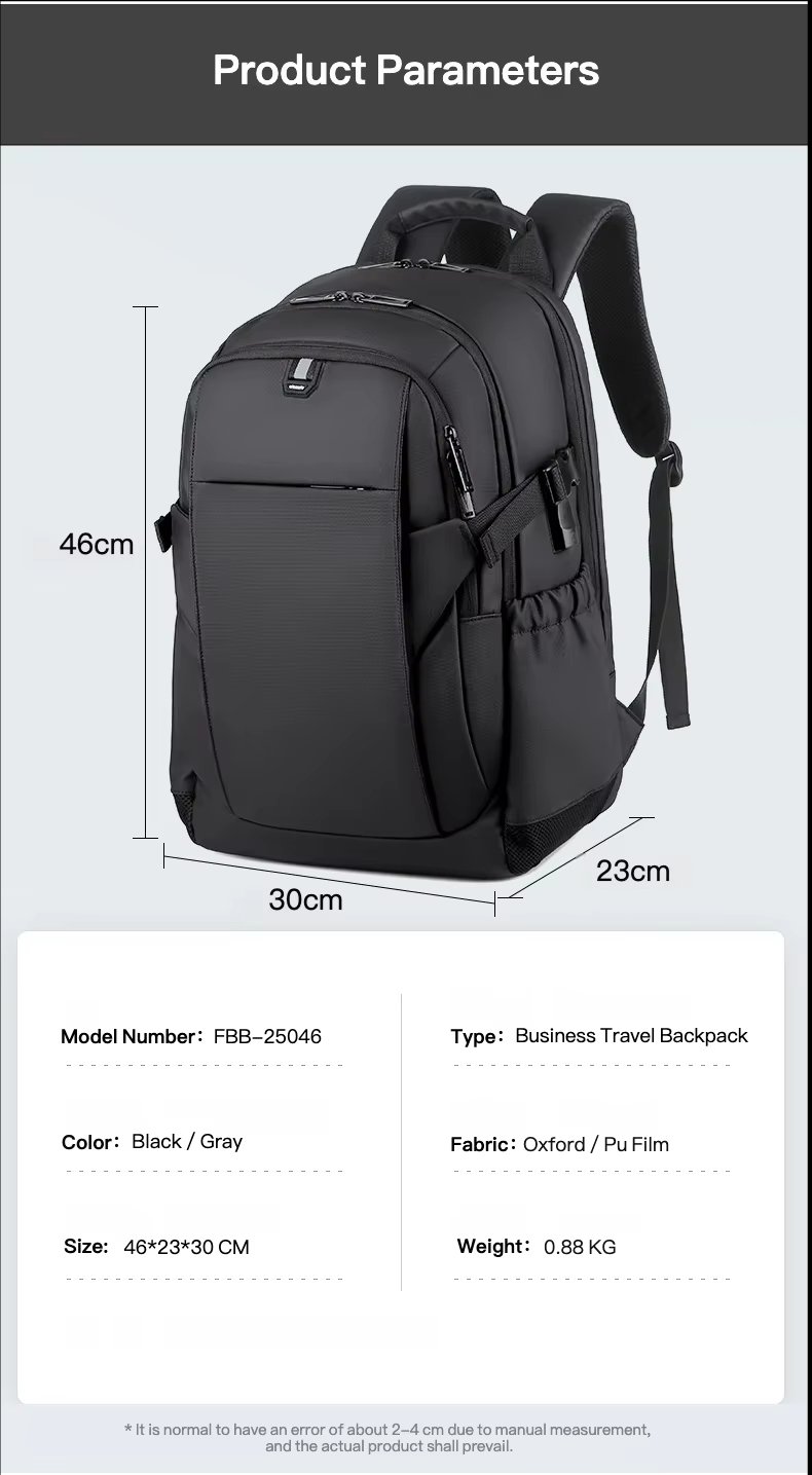 Anti-Theft Water-Resistant Large Capacity USB Business PU Leather Laptop Backpack product detail