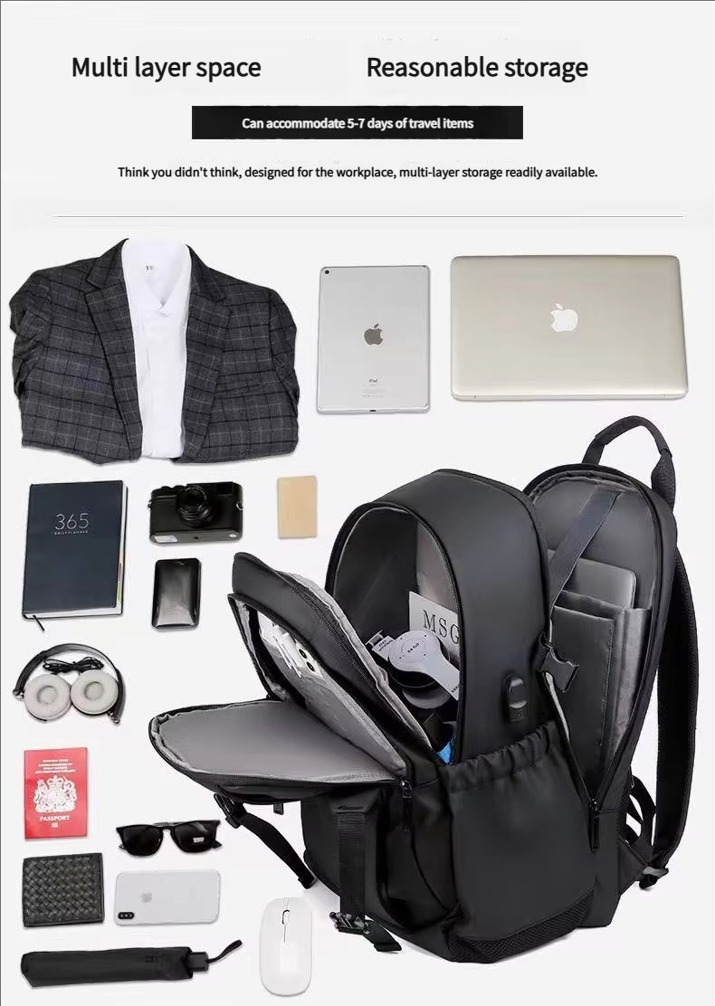 Anti-Theft Water-Resistant Large Capacity USB Business PU Leather Laptop Backpack product detail