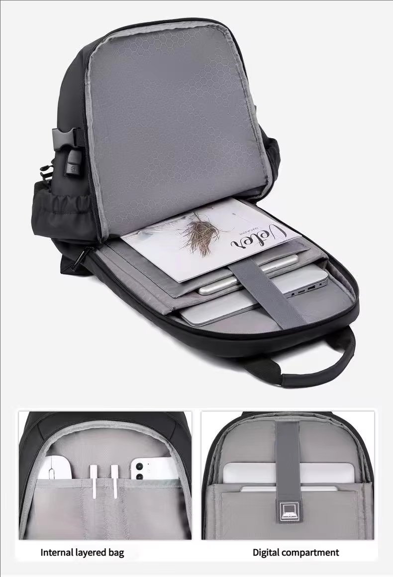 Anti-Theft Water-Resistant Large Capacity USB Business PU Leather Laptop Backpack product detail