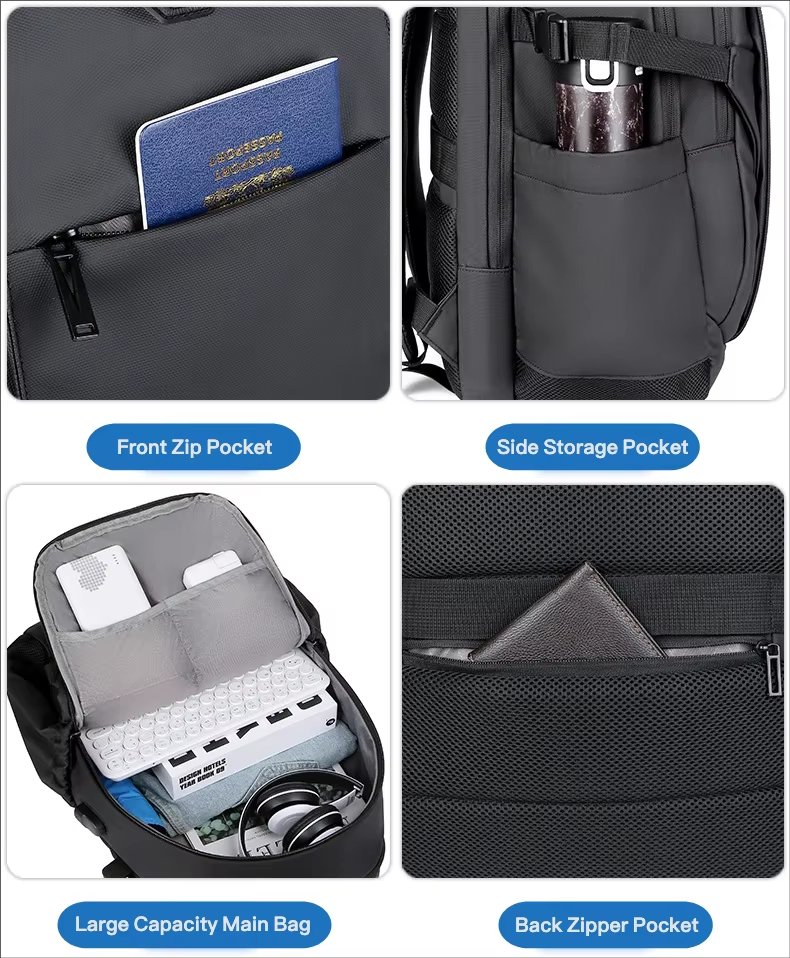Anti-Theft Water-Resistant Large Capacity USB Business PU Leather Laptop Backpack product detail