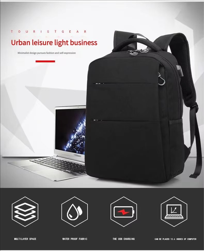 Large Capacity USB Business Travel School Nylon Laptop Backpack product detail