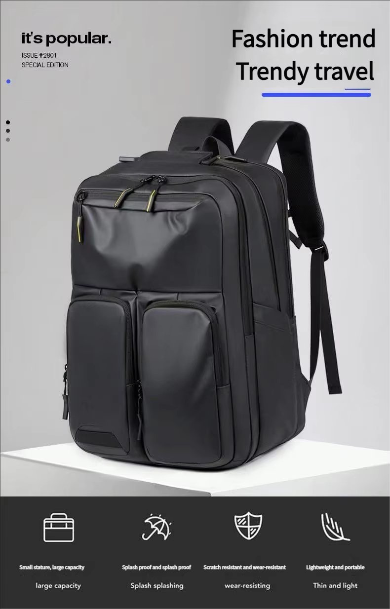 Water-Resistant Large Capacity Modern Business Travel PU Leather Laptop Backpack product detail