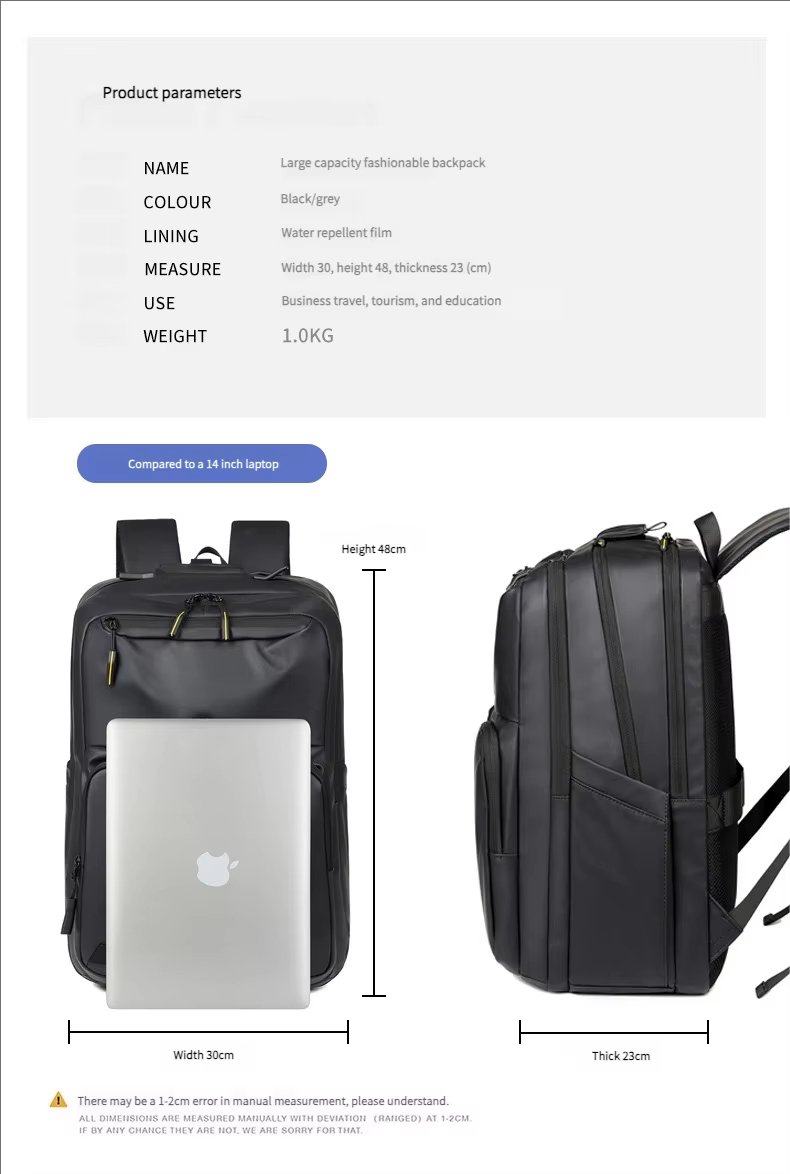 Water-Resistant Large Capacity Modern Business Travel PU Leather Laptop Backpack product detail