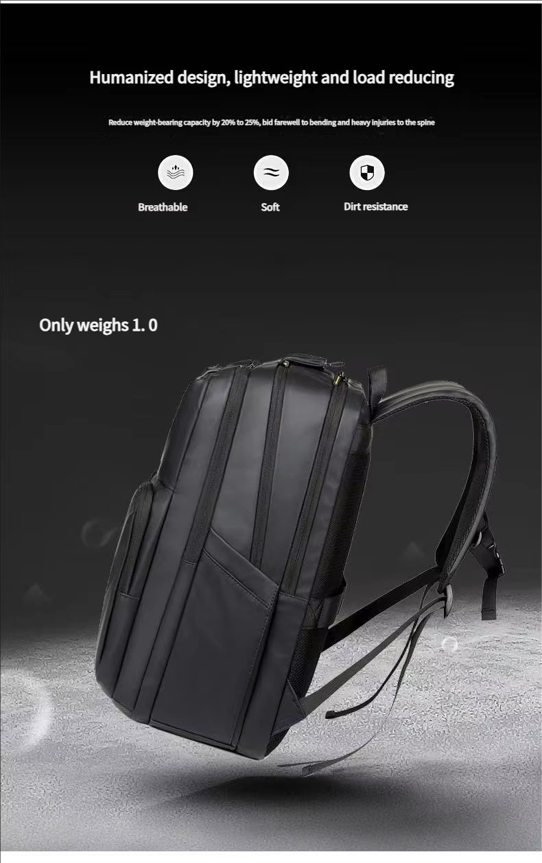 Water-Resistant Large Capacity Modern Business Travel PU Leather Laptop Backpack product detail