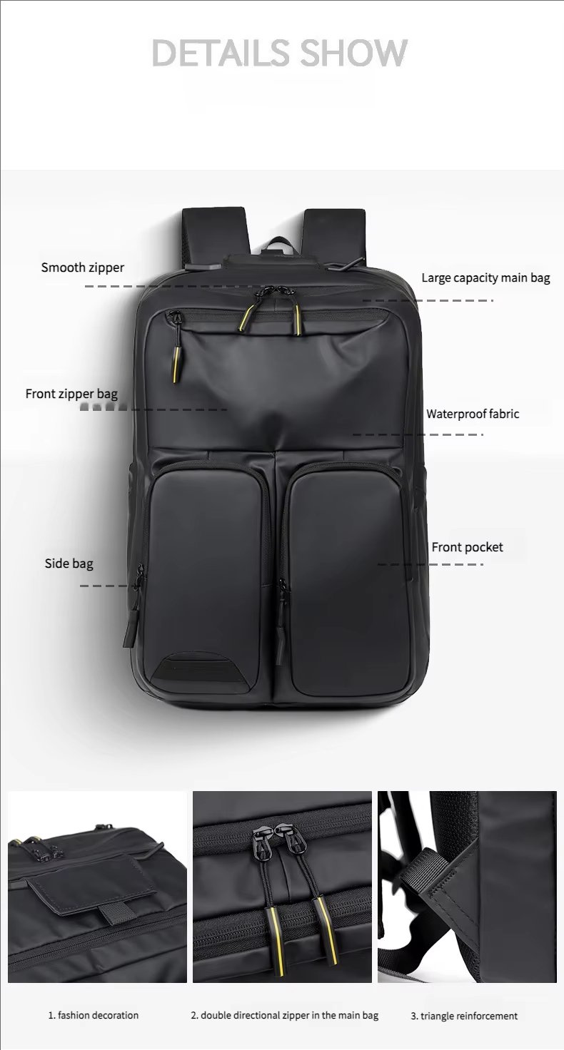 Water-Resistant Large Capacity Modern Business Travel PU Leather Laptop Backpack product detail