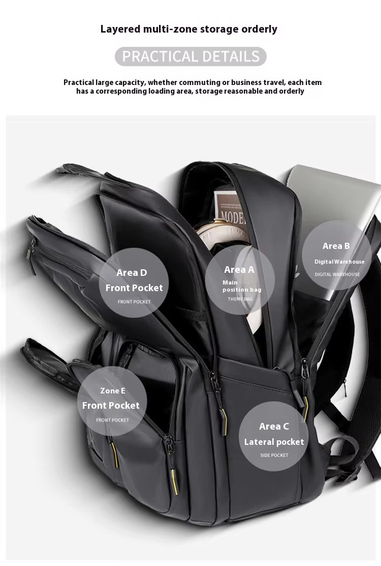 Water-Resistant Large Capacity Modern Business Travel PU Leather Laptop Backpack product detail
