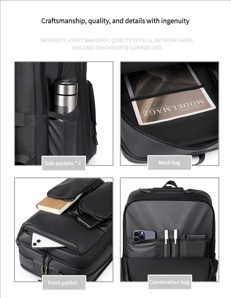Water-Resistant Large Capacity Modern Business Travel PU Leather Laptop Backpack product detail
