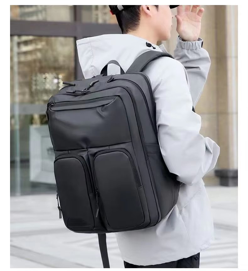 Water-Resistant Large Capacity Modern Business Travel PU Leather Laptop Backpack product detail