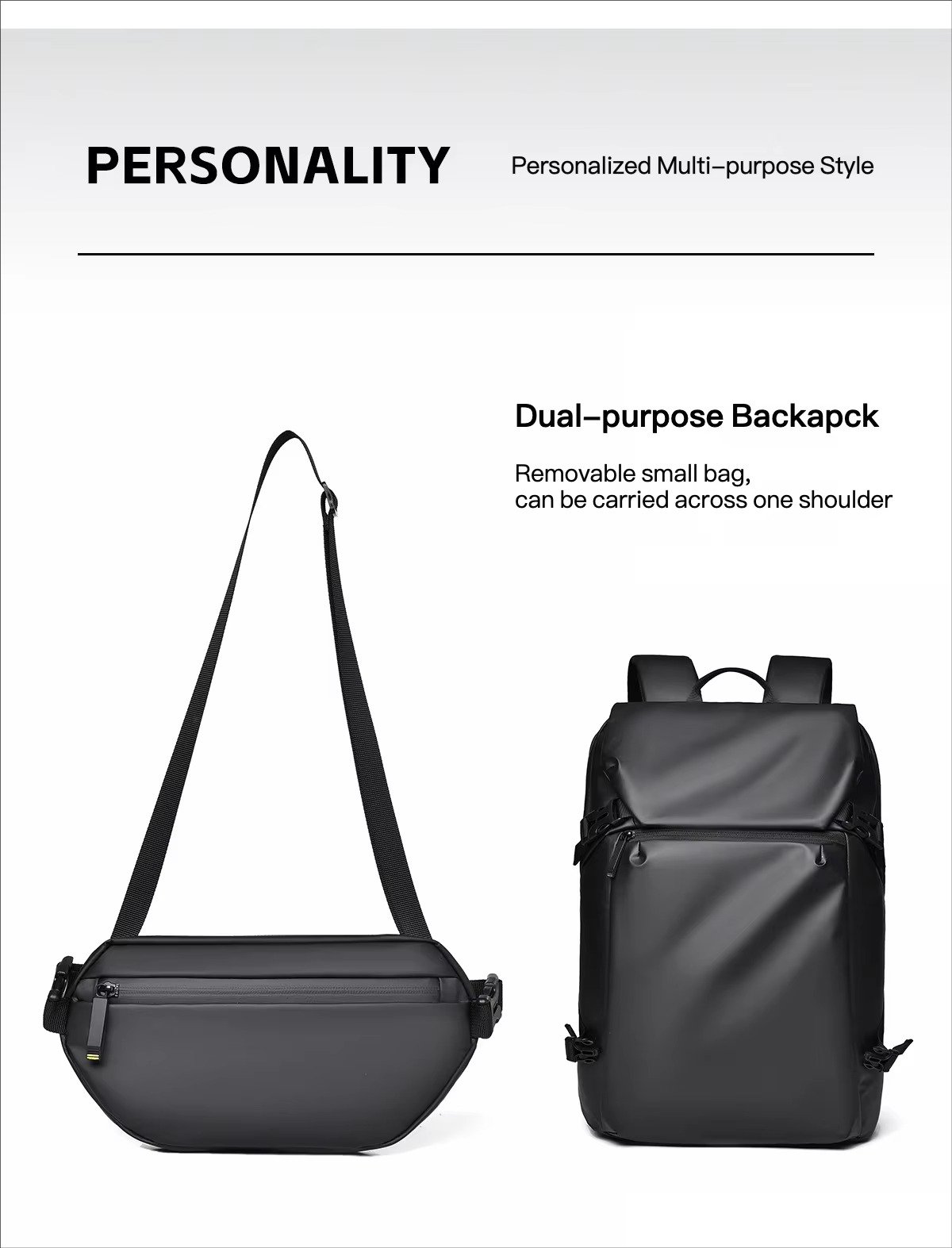 Custom Logo 2 In 1 Large Capacity Laptop Backpack with Detachable Removable Crossbody Sling Bag For Business Travel Daily Sports detail image