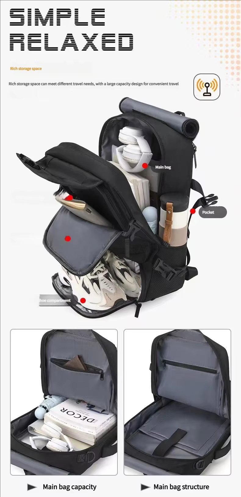 Water-Resistant Outdoor Travel School Casual Oxford Roll Top Backpack product detail