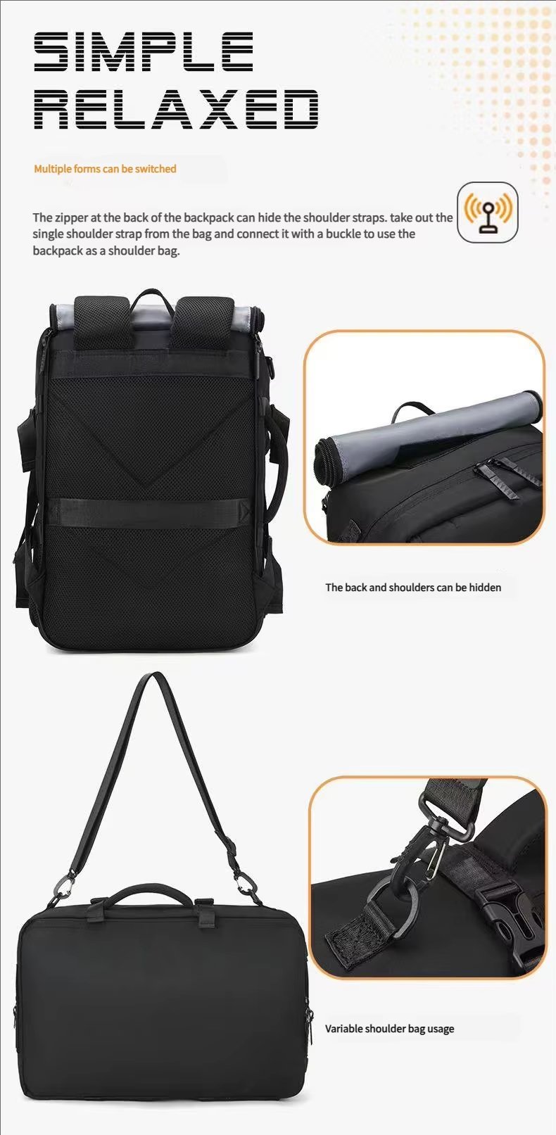 Water-Resistant Outdoor Travel School Casual Oxford Roll Top Backpack product detail
