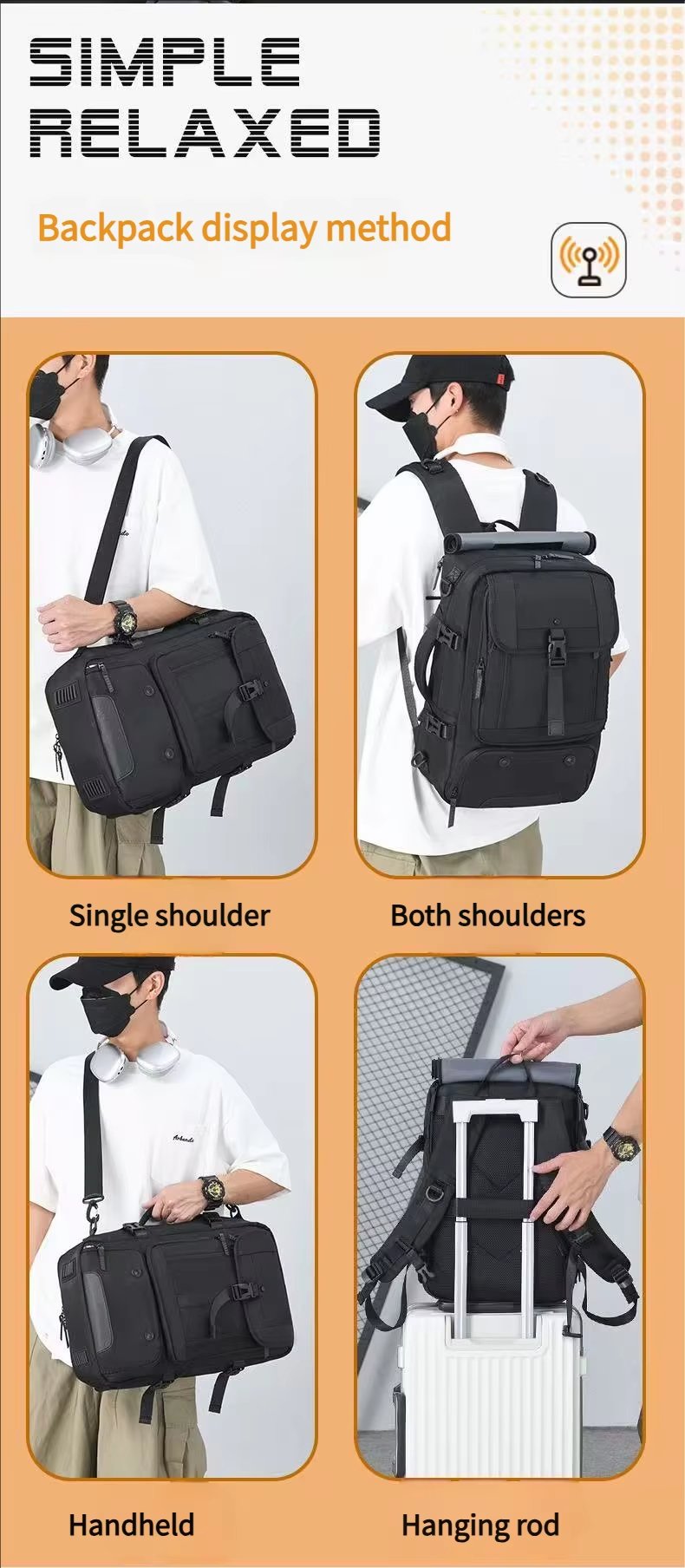 Water-Resistant Outdoor Travel School Casual Oxford Roll Top Backpack product detail