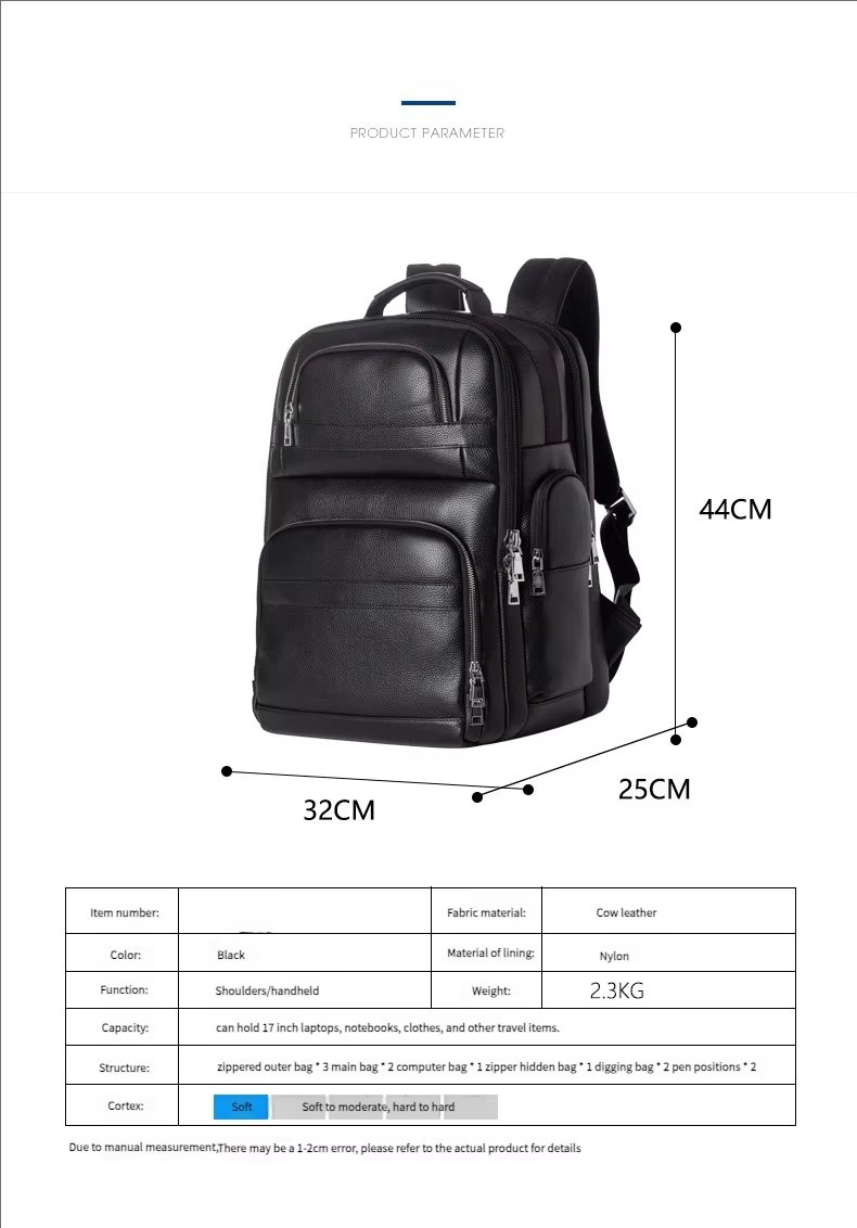 Large Capacity Vintage Business Travel Leather Laptop Backpack product detail