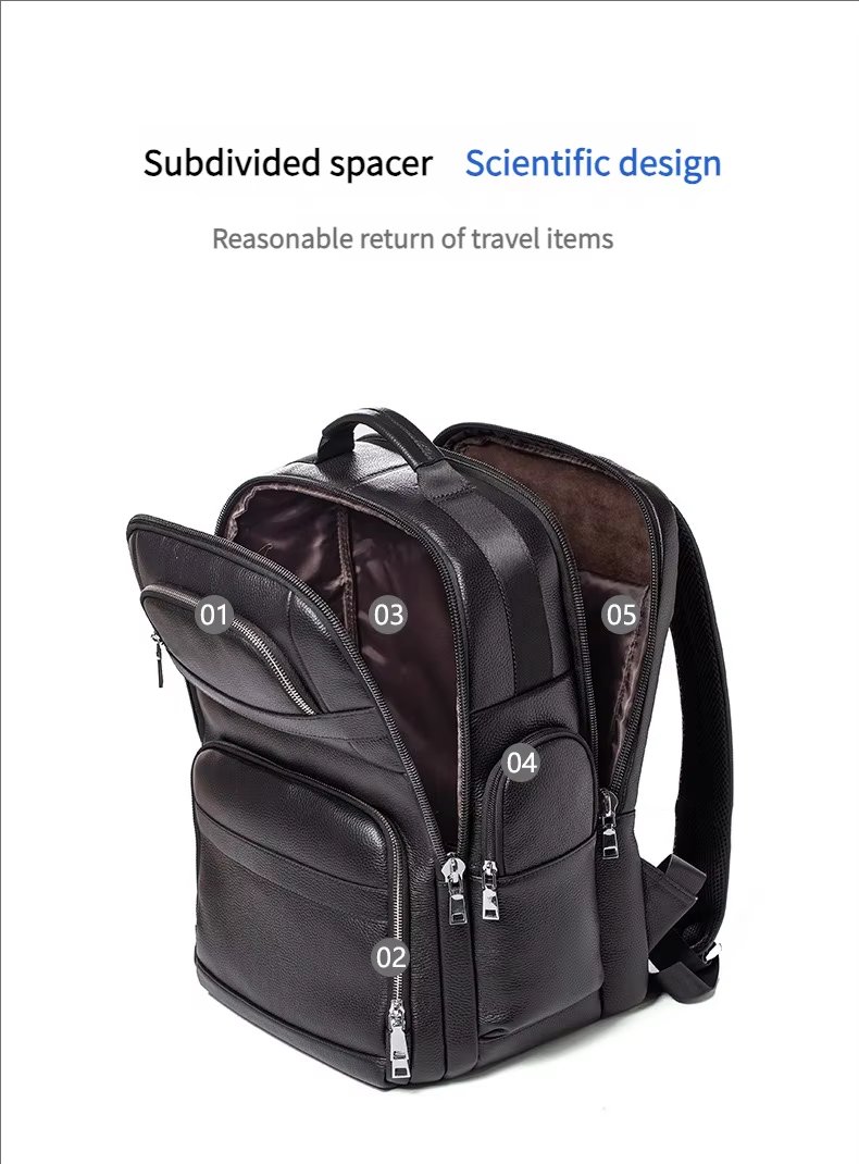 Large Capacity Vintage Business Travel Leather Laptop Backpack product detail