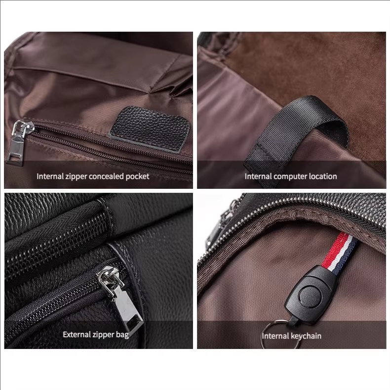 Large Capacity Vintage Business Travel Leather Laptop Backpack product detail