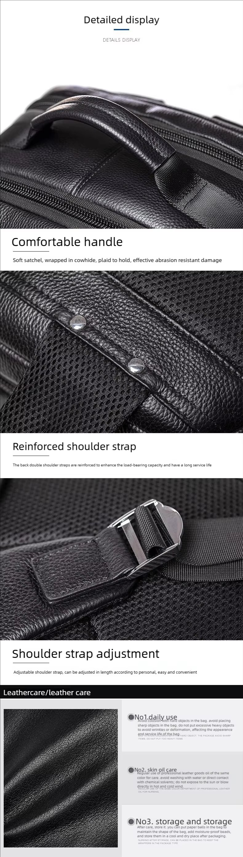 Large Capacity Vintage Business Travel Leather Laptop Backpack product detail