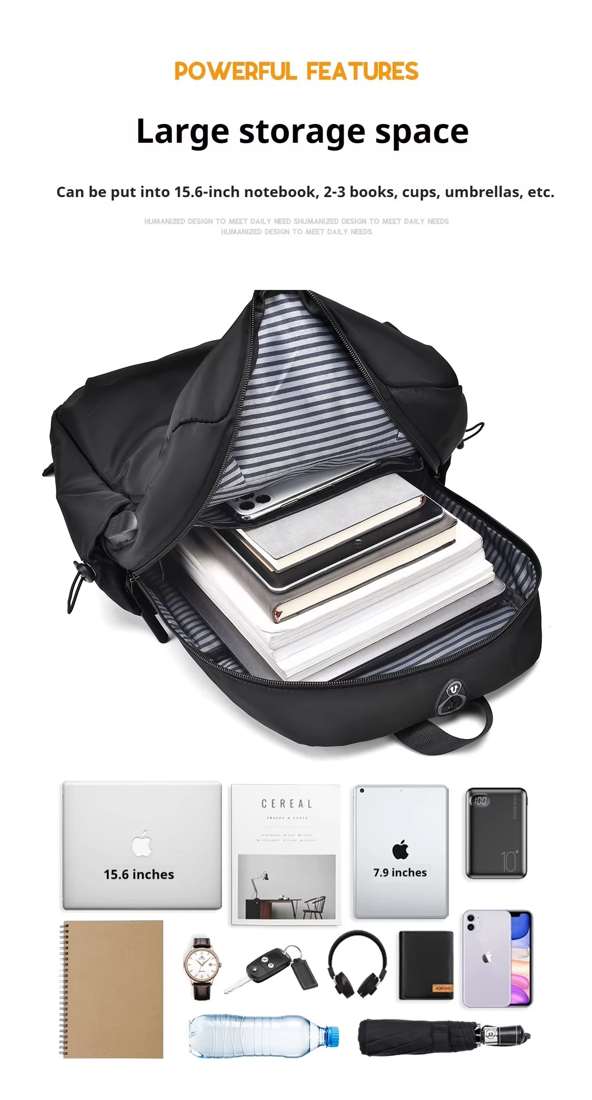 Anti-Theft Water-Resistant Large Capacity USB Business Oxford Laptop Backpack product detail