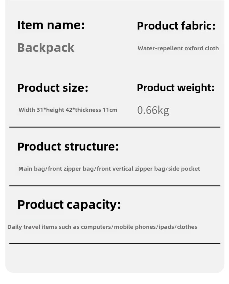 Large Capacity USB Business Travel School Oxford Laptop Backpack product detail