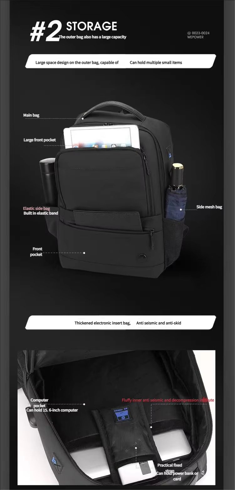 Expandable USB Business Travel Nylon Laptop Backpack product detail