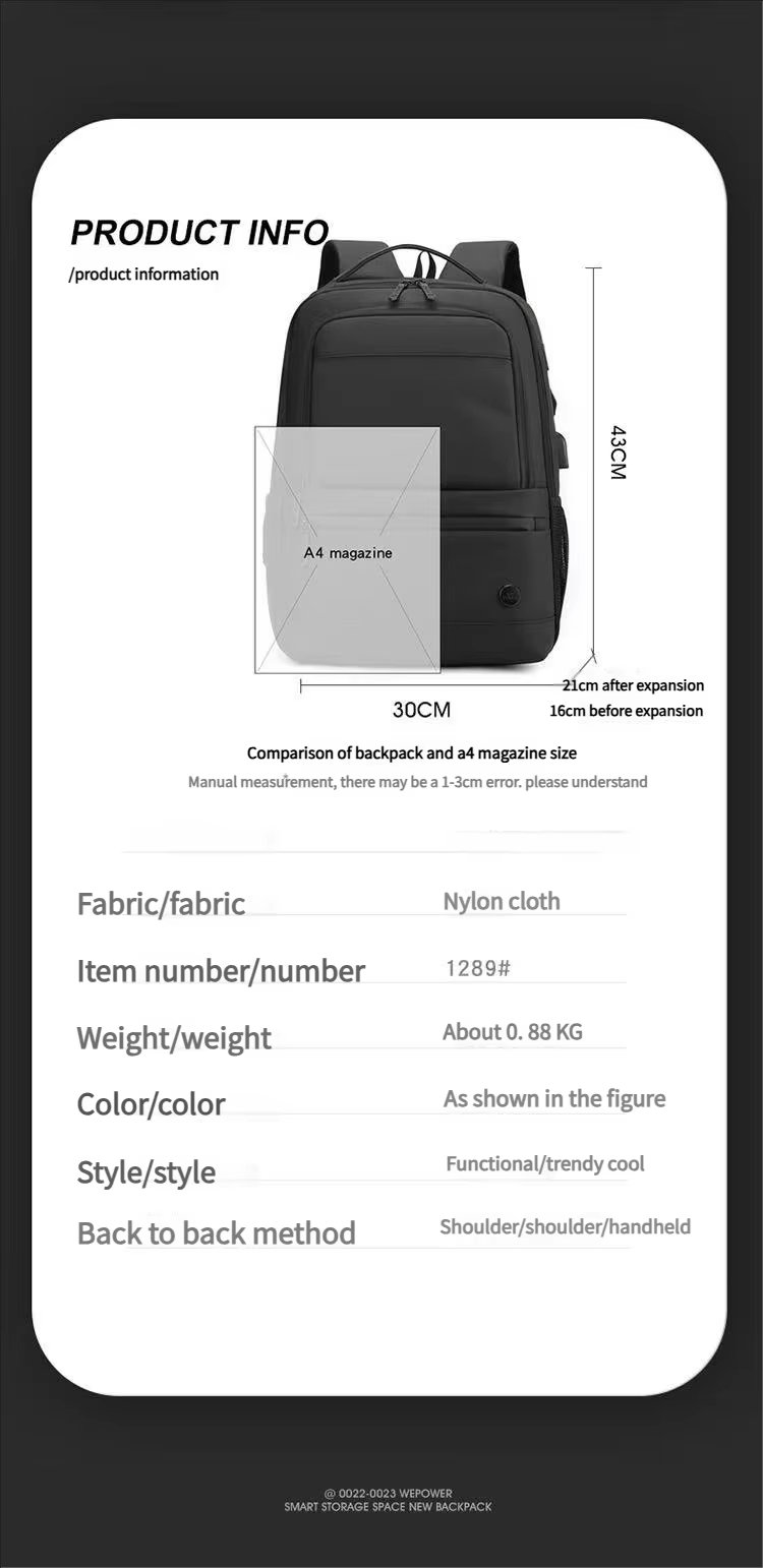 Expandable USB Business Travel Nylon Laptop Backpack product detail