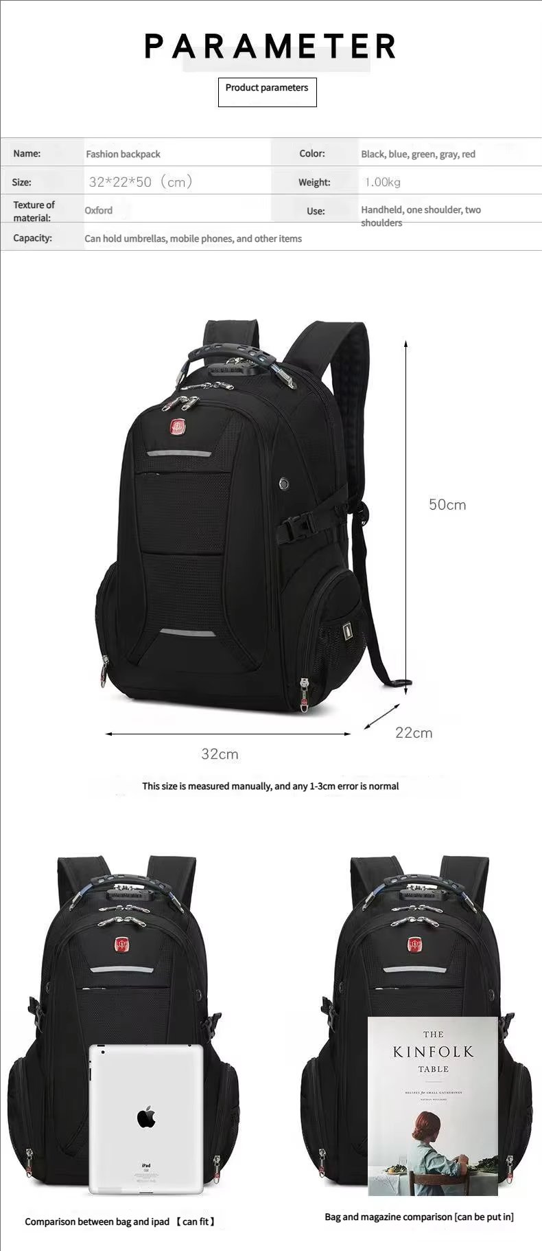 Anti-Theft Water-Resistant Large Capacity Lightweight Modern Oxford Laptop Backpack product detail