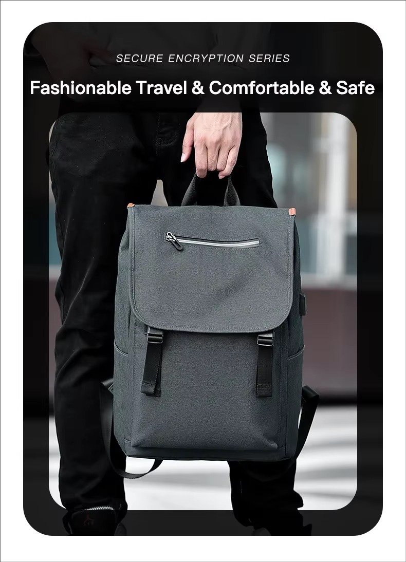 Style Casual Business Flap Laptop Backpack Large Capacity College Student School Travel Computer Backpacks with USB detail image