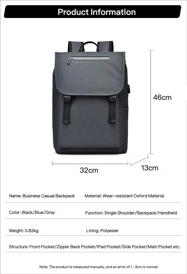 Style Casual Business Flap Laptop Backpack Large Capacity College Student School Travel Computer Backpacks with USB detail image