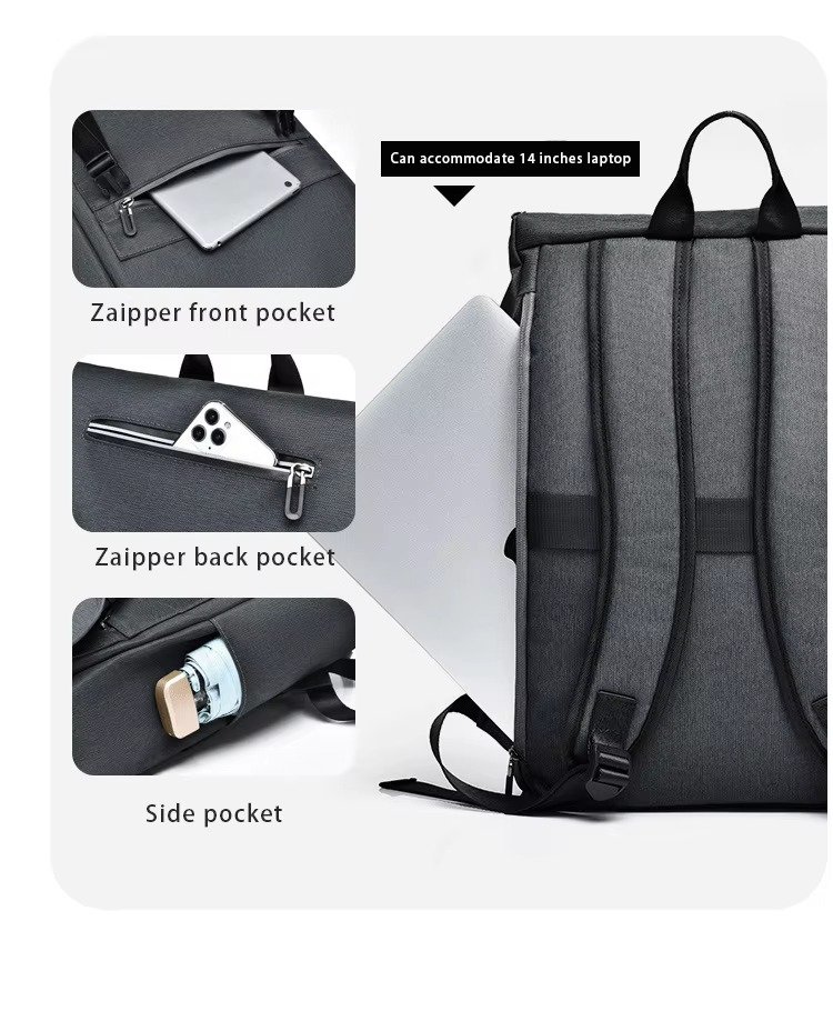 Style Casual Business Flap Laptop Backpack Large Capacity College Student School Travel Computer Backpacks with USB detail image