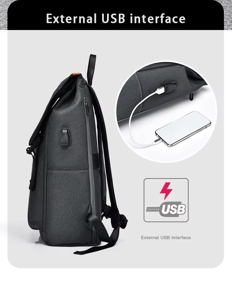 Style Casual Business Flap Laptop Backpack Large Capacity College Student School Travel Computer Backpacks with USB detail image