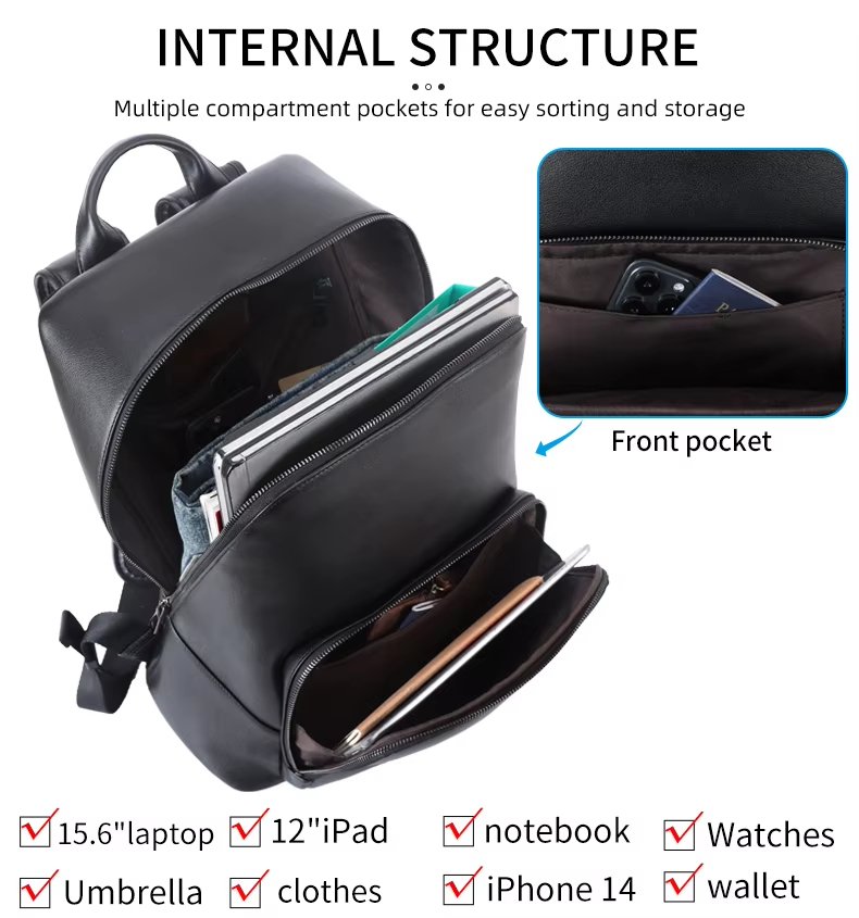 Vintage Business Travel Leather Laptop Backpack product detail