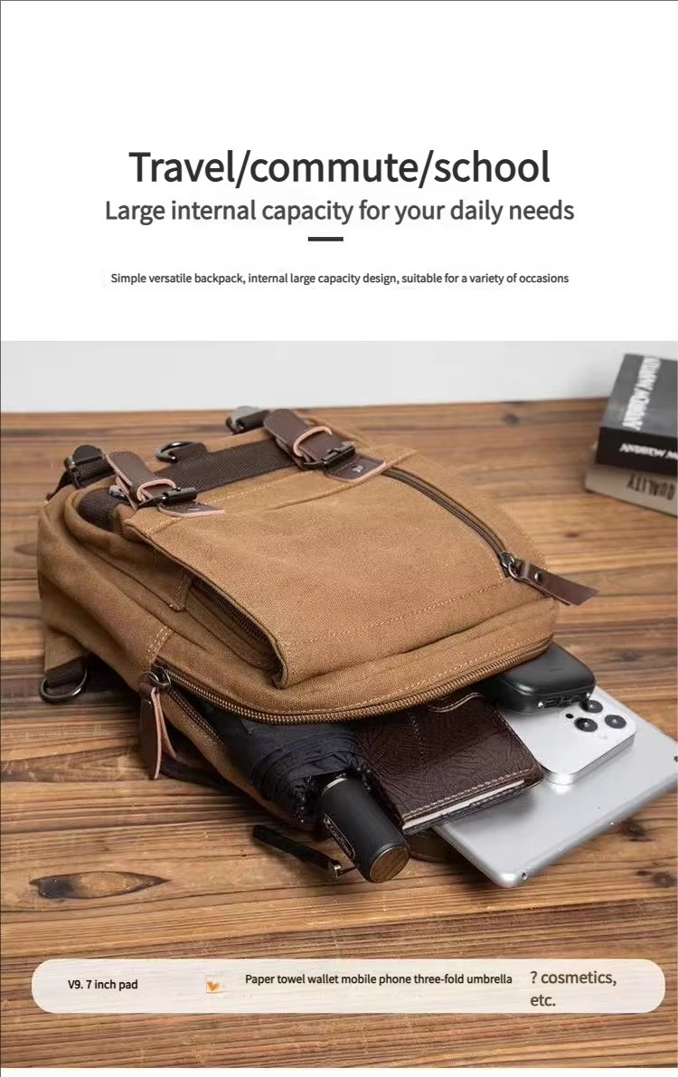 Anti-Theft Vintage Modern Outdoor Canvas Sling Backpack product detail