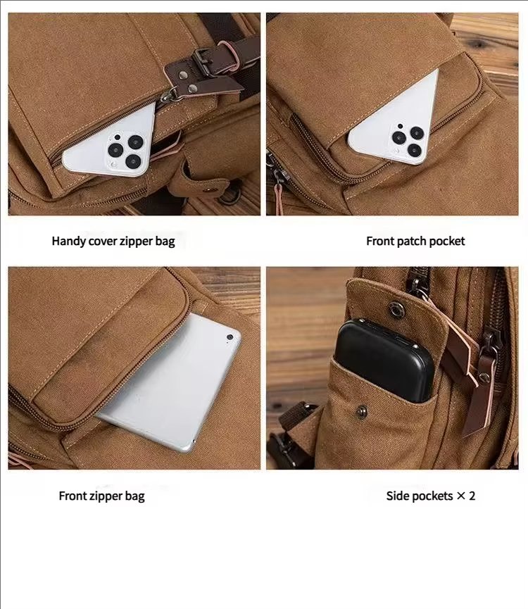 Anti-Theft Vintage Modern Outdoor Canvas Sling Backpack product detail