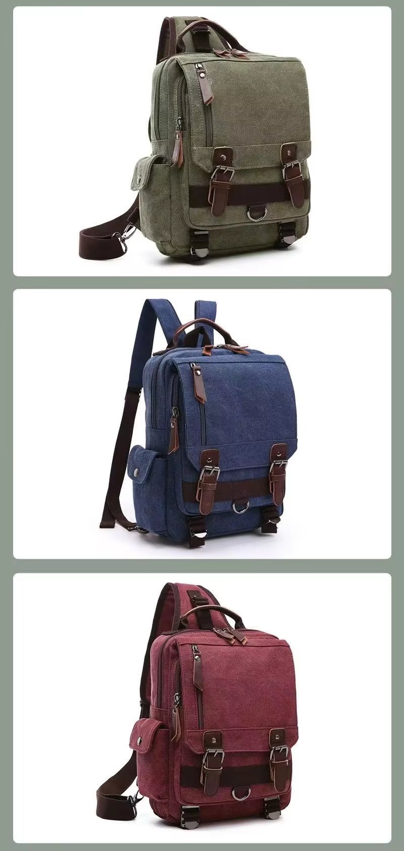 Anti-Theft Vintage Modern Outdoor Canvas Sling Backpack product detail