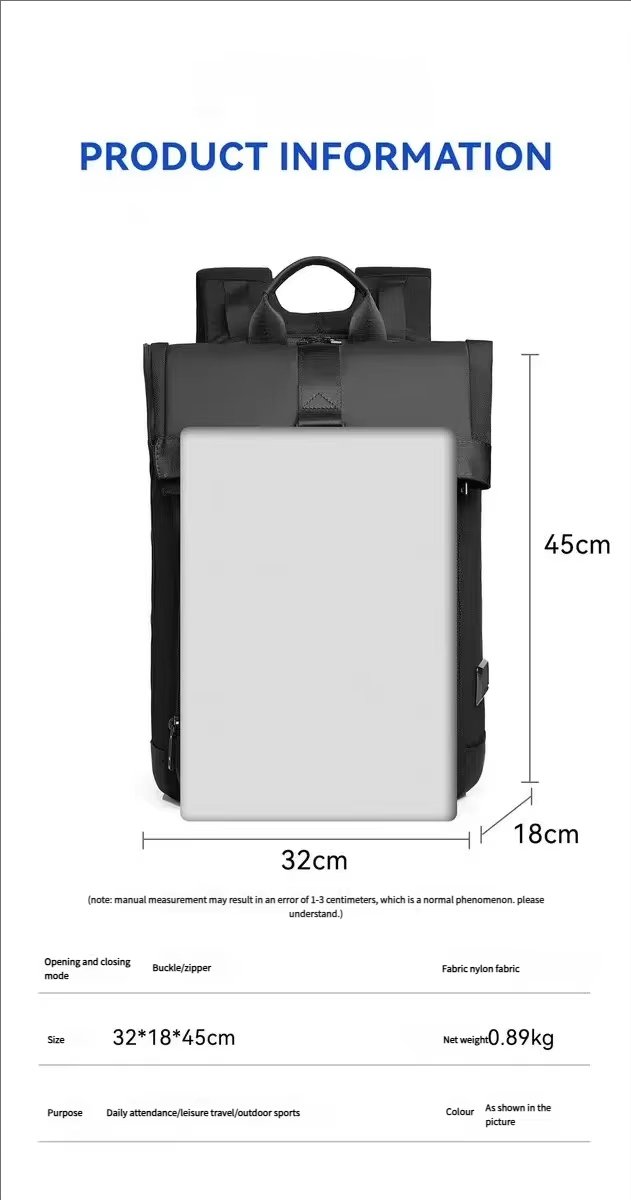 Water-Resistant Outdoor Business Travel School Nylon Roll Top Backpack product detail