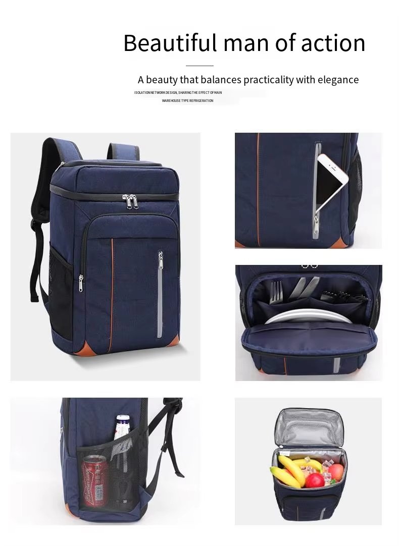 Custom Double Layer Insulated Thermal Tote Cooler Box Large Capacity Lunch Bag Shoulder Strap for Office Travel - product detail
