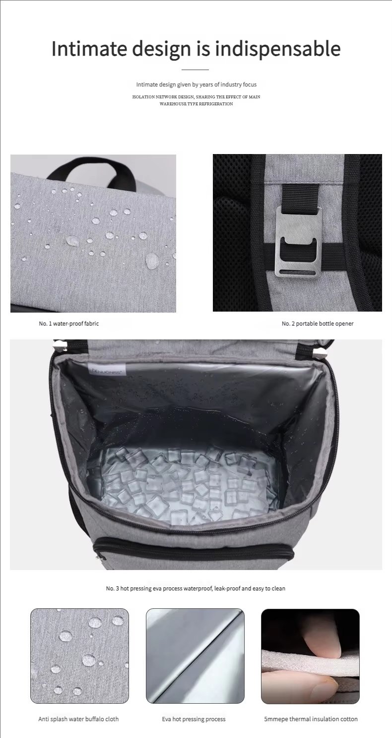Custom Double Layer Insulated Thermal Tote Cooler Box Large Capacity Lunch Bag Shoulder Strap for Office Travel - product detail