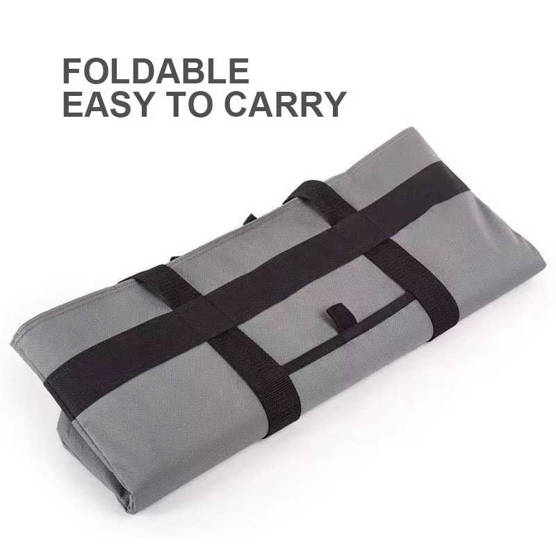 foldable bag strapped flat for storage
